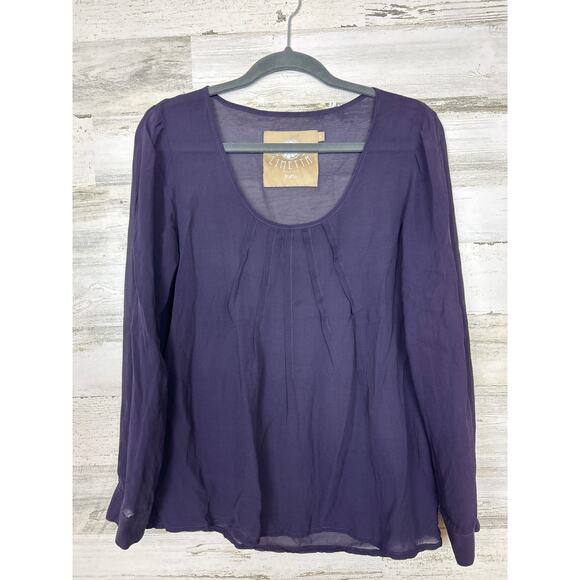 Limetta women's M long sleeve lightweight pleated scoop neck blouse top sheer - Picture 1 of 5